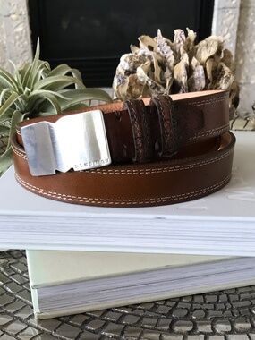MARTIN DINGMAN USA WATER BUFFALO LEATHER BELT 38 NWOT BRASS BUCKLE ITALY NEW